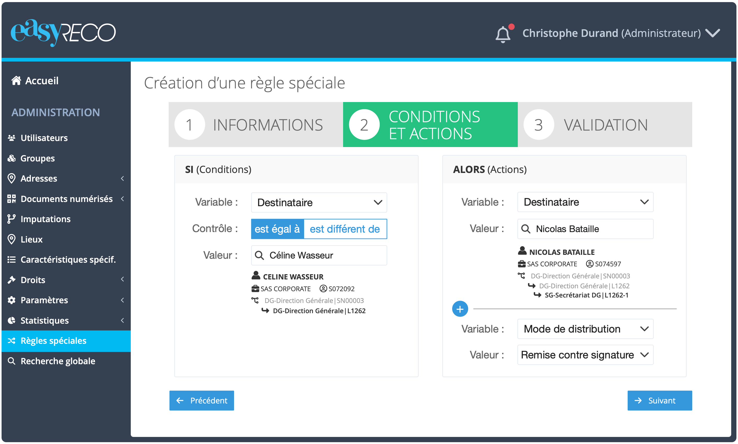 easyReco, logiciel de traçabilité courrier : easyReco s'adapte à vous avec la personnalisation de règles de gestion et de distribution du courrier et des colis dans votre entreprise